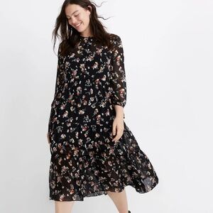 Madewell Sheer Button-Front Tier Midi Dress in Carnation Toss